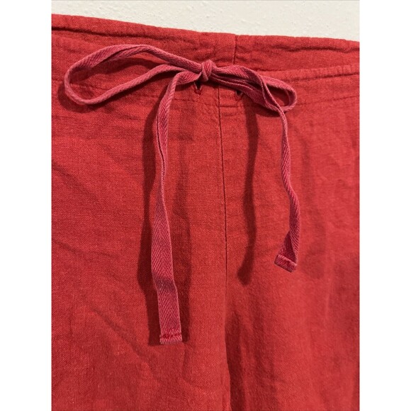 Vintage Y2K Wrapper Low Rise Linen Wide Leg Crop Pants Cargo Pedal Pusher Red‎ - Picture 5 of 16